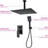 Concealed 2 Way Shower Mixer Square Black 16" Ceiling Shower Head Handset Kit