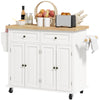 Rolling Kitchen Island Cart with Rubber Wood Top, Spices Cream White
