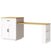 Extendable Dining Bar Table Wooden Kitchen Island with Storage Cabinets, White