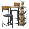3 Piece Breakfast Bar Table and Stools Set with Storage Shelves, Rustic Brown