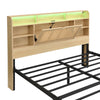4ft6 Double Wooden Bed Frame with Storage Headboard, LED Light & Rattan Drawers