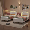 3ft Single Bed Slatted Frame with Velvet Fabric Headboard and LED Lights, White