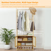Heavy Duty Vertical Bamboo Garment Coat Rack Stand Shoe Shelf Entryway Corner