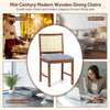 Set of 2 Rattan Dining Chairs Wooden Upholstered Kitchen Chairs-Brown