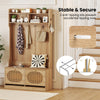 4-In-1 Hall Tree Entryway Bench with Coat Rack & Flip Drawers-Natural