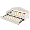 Daybed with Trundle Under Bed Guest 3ft Beige Upholstered Bed for Kids, Adults