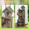 2-in-1 Waterfall Fountain with Birdhouse, Garden Water Feature with LED Lights