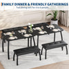 3Pcs Dining Table Set for 4, Kitchen Table w/Metal Frame & 2 Upholstered Benches
