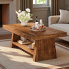 47 Inch Solid Wood Coffee Table, 2 Tier Farmhouse Center Table for Living Room