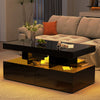 Coffee Table with LED High Gloss Black Coffee Table Centre 2 Drawers Rectangular