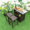 3 Piece Rattan Bar Height Table Patio Wicker Garden Bar Set Storage Shelf