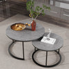 Set of 2 Nesting Coffee Tables Round Side End Table with Black Metal Frame, Grey
