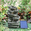 Solar Rock Cascading Fountain Outdoor Garden Water Feature LED Statue Decoration