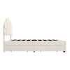 Velvet Single Bed Frame with Petal Headboard, 2 Drawers and Wood Slats, Beige