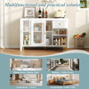 Rotating Extendable Dining Table Sideboard Storage Cabinet w/ Glass Doors, White