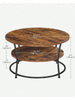 2-Tier Round Coffee Table with Storage Shelves, Industrial Wooden Center Table
