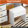 White Dressing Table Mirror Drawers Vanity Makeup Desk Stool Set With LED Lights