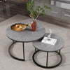 Set 2 Nesting Coffee Tables Round Side Tables with Metal Frame Solid Marble Top