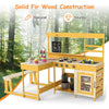Outdoor Kitchen Playset Fir Wood Play Kitchen with Built-in Bench-Natural