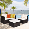 4 PCS Rattan Patio Conversation Set Outdoor Furniture Sofa Set w/ Coffee Table