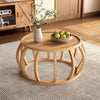Solid Wood Coffee Table, 31.5-Inch Round Center Table with Curved Frame Base