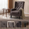 Retro Accent Chair Wingback Armchair with Wood Frame for Living Room Dark Grey
