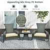 COSTWAY 3Pcs Wicker Adirondack Set Ergonomic Oversized Rattan Chairs w/Table