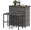 3 Piece Outdoor Rattan Bar Set w/ Storage Shelves, Patio Bistro Table & 2 Stools
