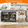 Extendable Bar Table 118-180cm, Kitchen Trolley Cart w/ 4 Doors, Shelves, Grey