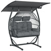Double Hanging Egg Chair, 2 Seat Egg Swing Chair with Canopy, Dark Grey