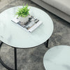 Nesting Coffee Table Set of 2, Marble-Effect Glass Round Side Tables, White
