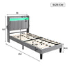 Upholstered Platform Bed 3ft Single Bed Frame with LED Storage Headboard Grey