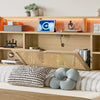 4ft6 Double Wooden Bed Frame with Storage Headboard, LED Light & Rattan Drawers