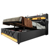 LED Upholstered Bed 5ft King Bed Frame with Hydraulic Storage & Headboard, Grey