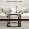 Glass Coffee Table Set of 2, Round Nest of Tables, Black