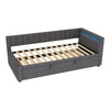 Daybed 3ft Sofa Bed w/ Trundle, RGB LED Lights & Charging Station, Velvet, Grey