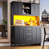 Pantry Cupboard 180 cm Tall Storage Cabinet with Drawers, Shelves & LED Lighting