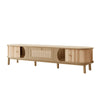 Solid Wood & Rattan TV Stand - Natural Style Cabinet with Doors & Drawers UK