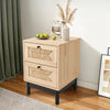 Two-Drawer Rattan Door Bedside Table Home Cabinet Bedroom Storage Black Frame UK