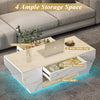 High Gloss Coffee Table with LED Lights Modern White Storage Table 2 Drawers