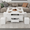 White Coffee Table w/ Wheels & Lift Top, Converts to Dining Table, 4 Storage Sto