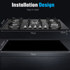 Gas Hob 5 burners, 77cm Black Tempered Glass Gas Hob with Cast Iron Supports