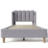 UPHOLSTERED BED 3FT SINGLE BED FRAME WITH WOOD SLATS & WINGED HEADBOARD, GREY