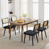 Natural Rattan Dining Chairs Velvet Upholstered Kitchen Chairs w/Rattan Backrest