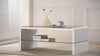 Coffee Table White High Gloss 2 Tier Black Galaxy Glitter Glass Top Rectangle
