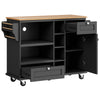 KITCHEN ISLAND ROLLING TROLLEY STORAGE CABINET WITH 2 DRAWERS AND CUPBOARD BLACK