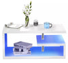 Wooden Coffee Table With Storage Sofa End Table LED Light Living Room