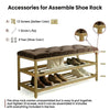2-Tier Velvet Top Bamboo Gold Metal Shoe Rack Stand Shoe Storage Shelf Hallway