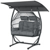 Double Hanging Egg Chair, 2 Seat Egg Swing Chair with Canopy, Dark Grey