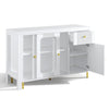 Rotating Extendable Dining Table Sideboard Storage Cabinet w/ Glass Doors, White